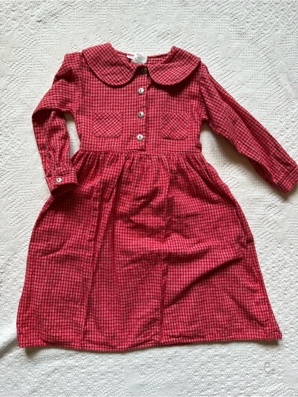 Girls' Red Plaid Long Sleeve Dress with Peter Pan Collar, My Twinn